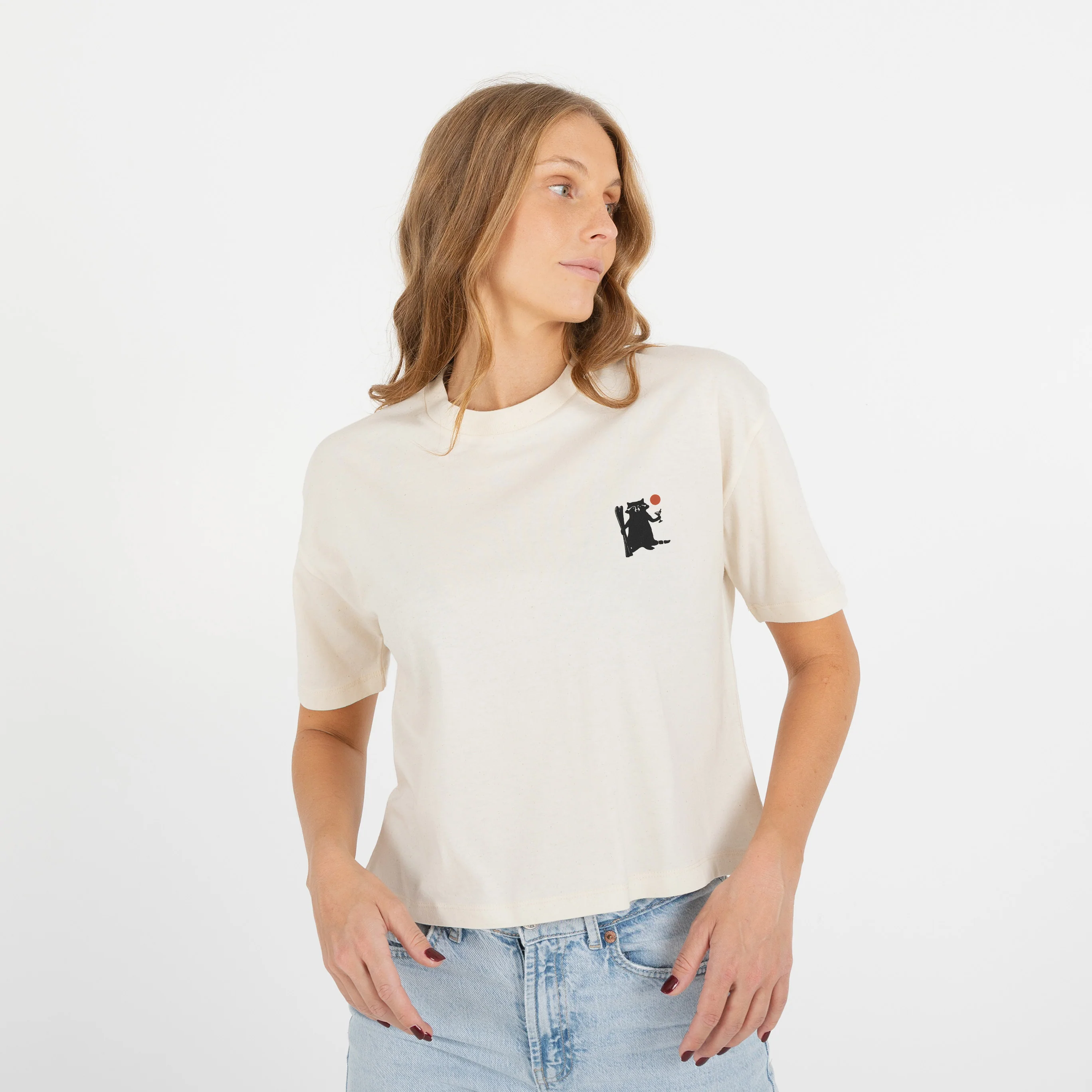 Skiing Raccoon Cropped Tee - Image 4